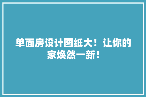 单面房设计图纸大！让你的家焕然一新！