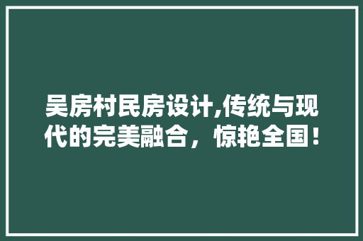 吴房村民房设计,传统与现代的完美融合，惊艳全国！
