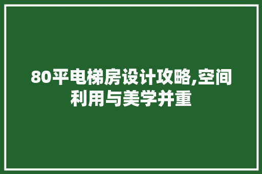 80平电梯房设计攻略,空间利用与美学并重