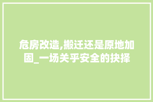 危房改造,搬迁还是原地加固_一场关乎安全的抉择