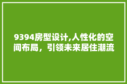 9394房型设计,人性化的空间布局，引领未来居住潮流