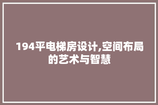 194平电梯房设计,空间布局的艺术与智慧