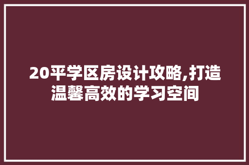 20平学区房设计攻略,打造温馨高效的学习空间