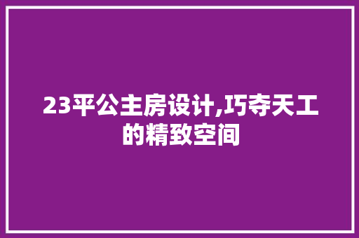 23平公主房设计,巧夺天工的精致空间