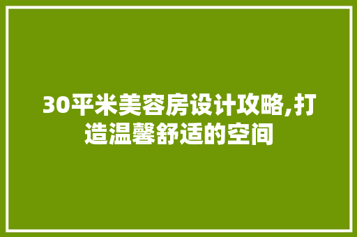30平米美容房设计攻略,打造温馨舒适的空间 地面装修