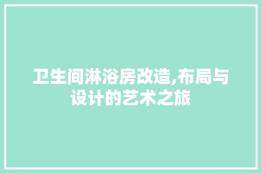 卫生间淋浴房改造,布局与设计的艺术之旅 装修攻略
