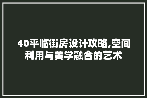 40平临街房设计攻略,空间利用与美学融合的艺术 装修材料