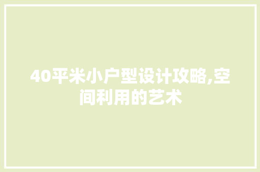 40平米小户型设计攻略,空间利用的艺术
