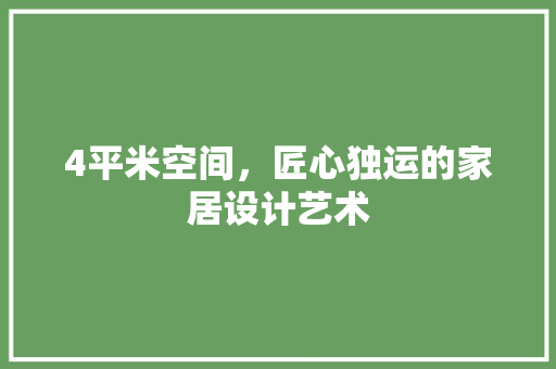 4平米空间，匠心独运的家居设计艺术 景观设计