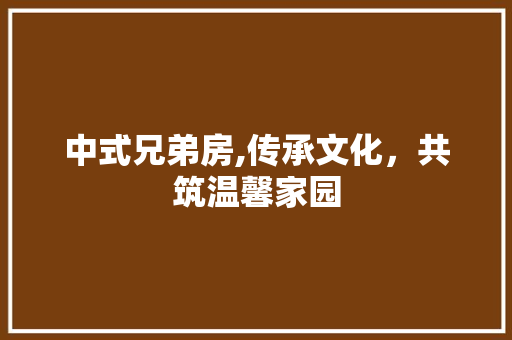 中式兄弟房,传承文化，共筑温馨家园
