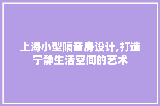 上海小型隔音房设计,打造宁静生活空间的艺术
