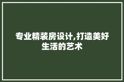 专业精装房设计,打造美好生活的艺术