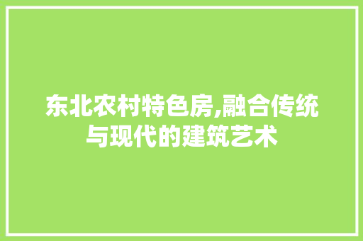 东北农村特色房,融合传统与现代的建筑艺术 装修攻略