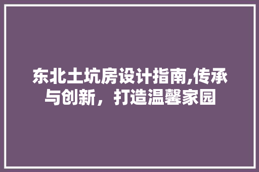 东北土坑房设计指南,传承与创新，打造温馨家园
