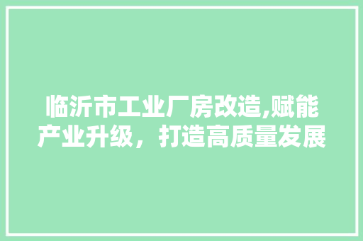 临沂市工业厂房改造,赋能产业升级，打造高质量发展新引擎