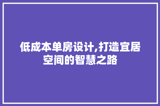 低成本单房设计,打造宜居空间的智慧之路