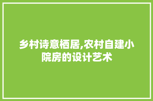乡村诗意栖居,农村自建小院房的设计艺术