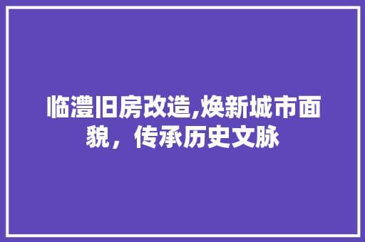 临澧旧房改造,焕新城市面貌，传承历史文脉