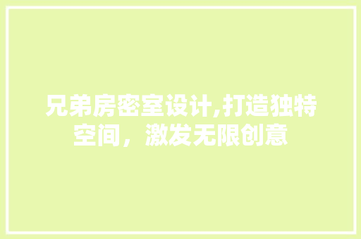 兄弟房密室设计,打造独特空间，激发无限创意 装修攻略
