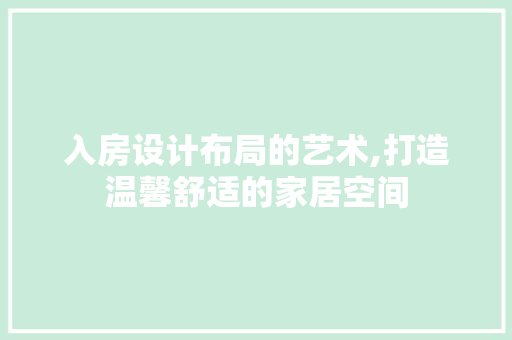 入房设计布局的艺术,打造温馨舒适的家居空间
