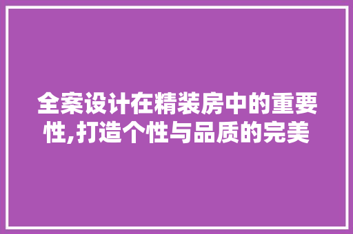 全案设计在精装房中的重要性,打造个性与品质的完美结合