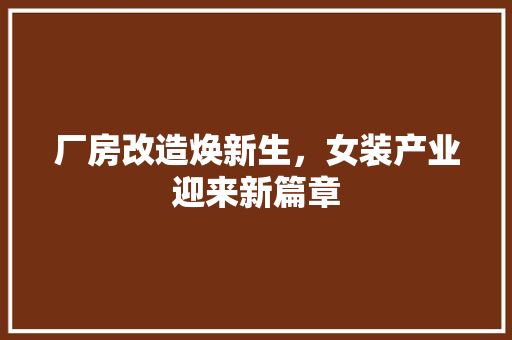 厂房改造焕新生，女装产业迎来新篇章