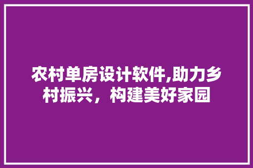 农村单房设计软件,助力乡村振兴，构建美好家园
