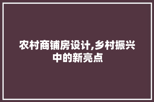 农村商铺房设计,乡村振兴中的新亮点