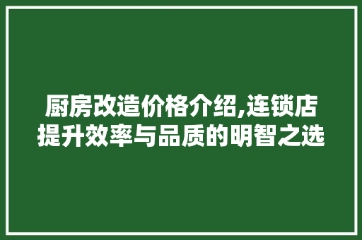 厨房改造价格介绍,连锁店提升效率与品质的明智之选 隔断设计