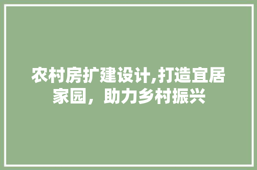 农村房扩建设计,打造宜居家园，助力乡村振兴