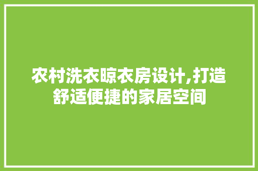农村洗衣晾衣房设计,打造舒适便捷的家居空间