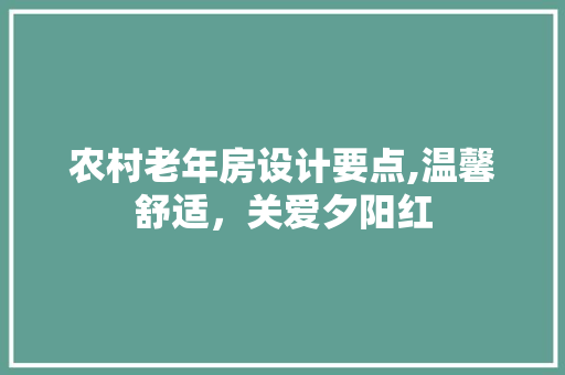 农村老年房设计要点,温馨舒适，关爱夕阳红