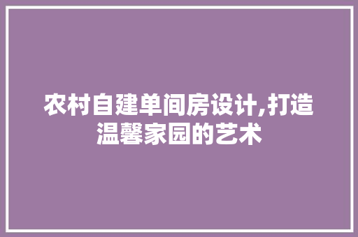 农村自建单间房设计,打造温馨家园的艺术