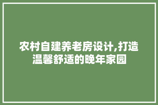 农村自建养老房设计,打造温馨舒适的晚年家园