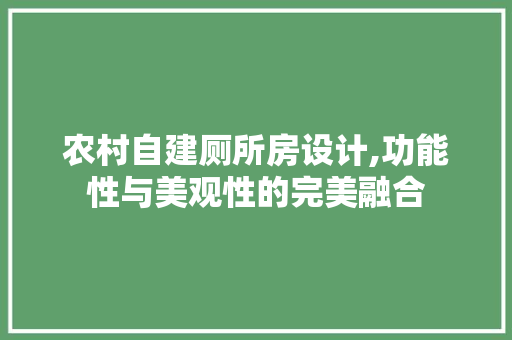 农村自建厕所房设计,功能性与美观性的完美融合