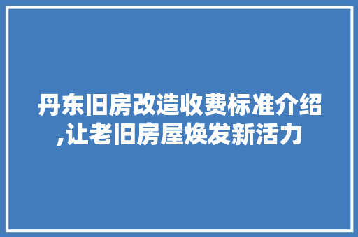 丹东旧房改造收费标准介绍,让老旧房屋焕发新活力