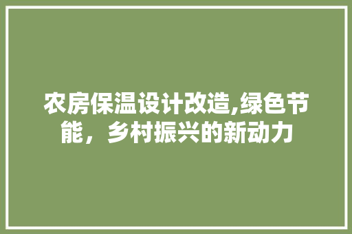 农房保温设计改造,绿色节能，乡村振兴的新动力