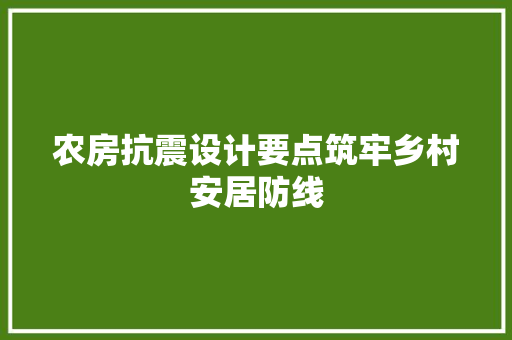 农房抗震设计要点筑牢乡村安居防线