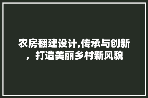 农房翻建设计,传承与创新，打造美丽乡村新风貌