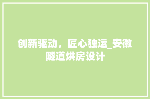 创新驱动，匠心独运_安徽隧道烘房设计