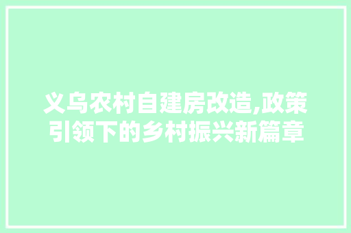 义乌农村自建房改造,政策引领下的乡村振兴新篇章
