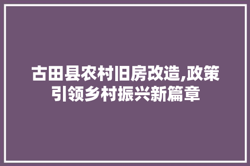 古田县农村旧房改造,政策引领乡村振兴新篇章