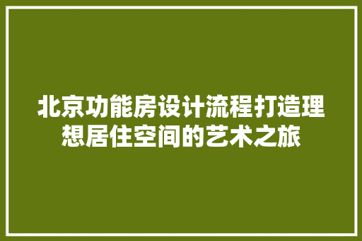 北京功能房设计流程打造理想居住空间的艺术之旅