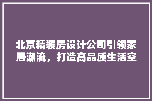 北京精装房设计公司引领家居潮流，打造高品质生活空间 建筑设计