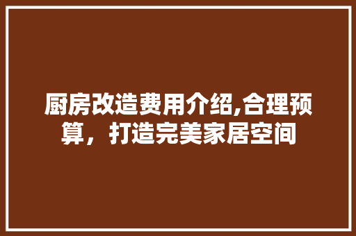 厨房改造费用介绍,合理预算，打造完美家居空间