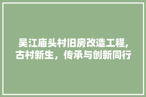 吴江庙头村旧房改造工程,古村新生，传承与创新同行