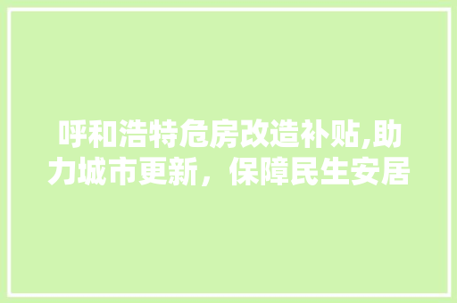 呼和浩特危房改造补贴,助力城市更新，保障民生安居