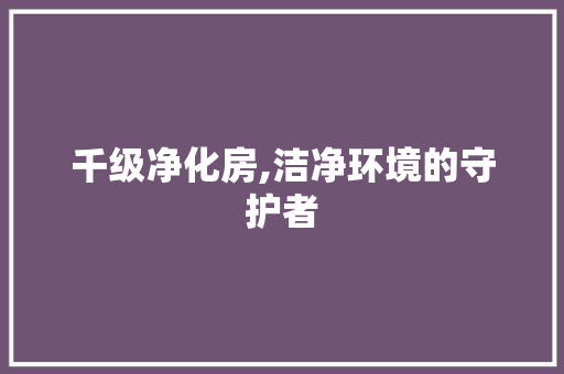 千级净化房,洁净环境的守护者
