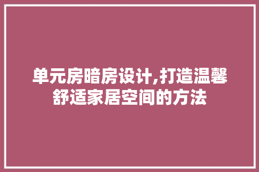 单元房暗房设计,打造温馨舒适家居空间的方法