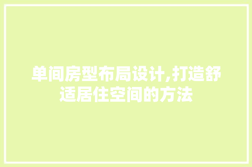 单间房型布局设计,打造舒适居住空间的方法